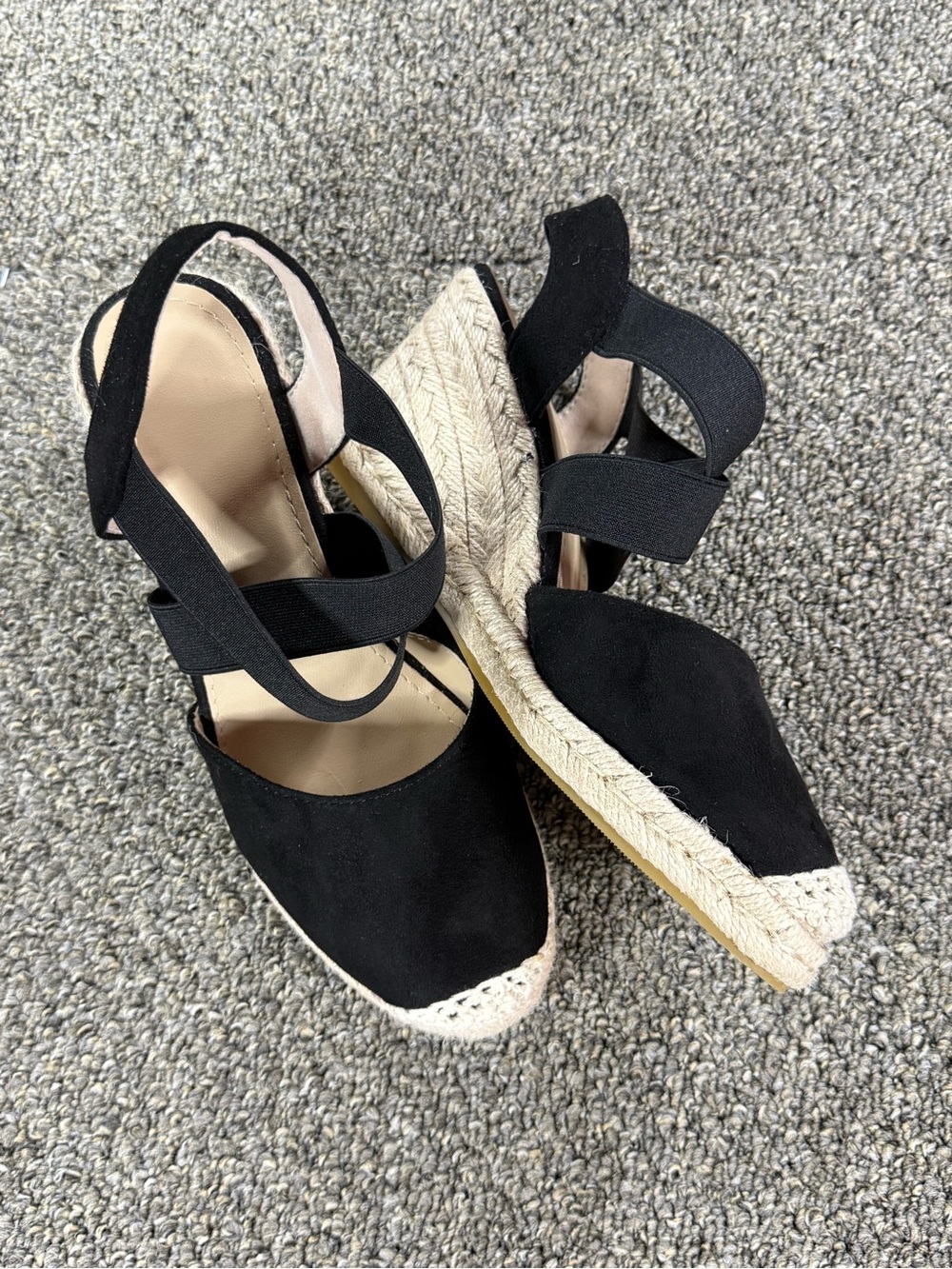 Black Criss Cross Elastic Espadrille Wedge Sandals Size US 7.5 / EU 38